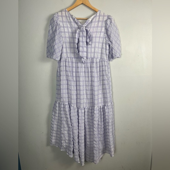 ENGLISH FACTORY Tiered Gingham midi Dress purple size XS - Picture 9 of 11